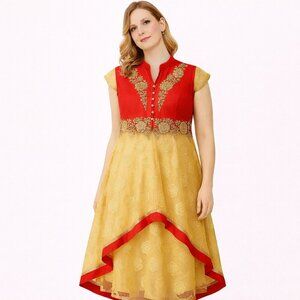 Red & Gold Embroidered High-Low Dress duster – Elegant Party & Wedding Outfit
